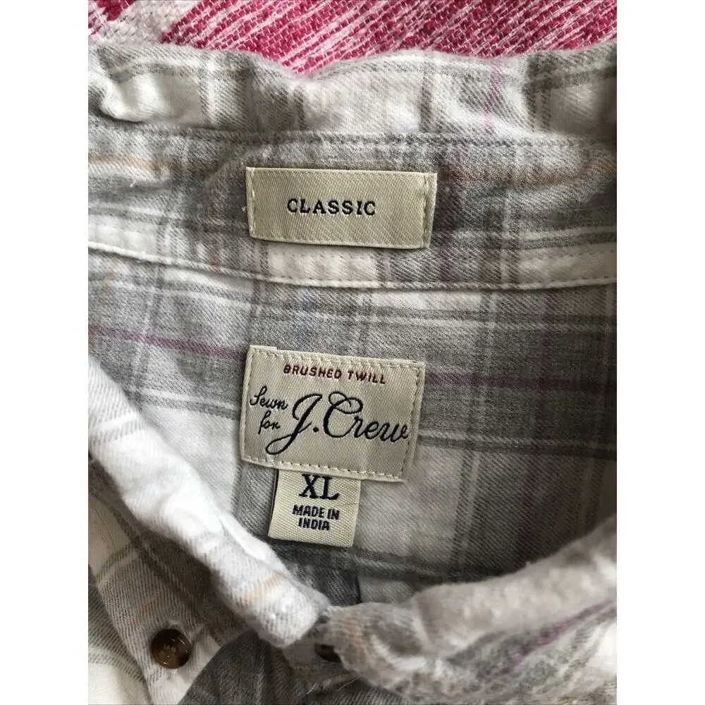 NWOT J. Crew Men’s Brushed Twill Button Down XL White Blue Grey Long Sleeve